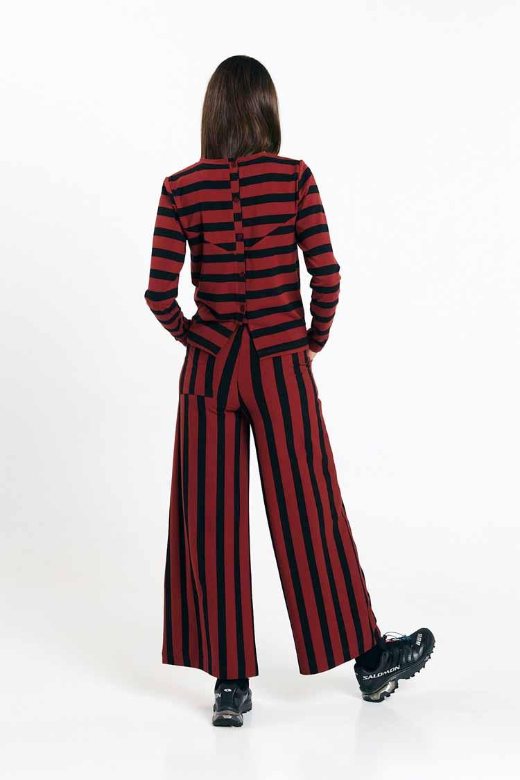 Suite13Lab Palau Pants Stripes Brick Damen Baumwolle Hose schwarz rot